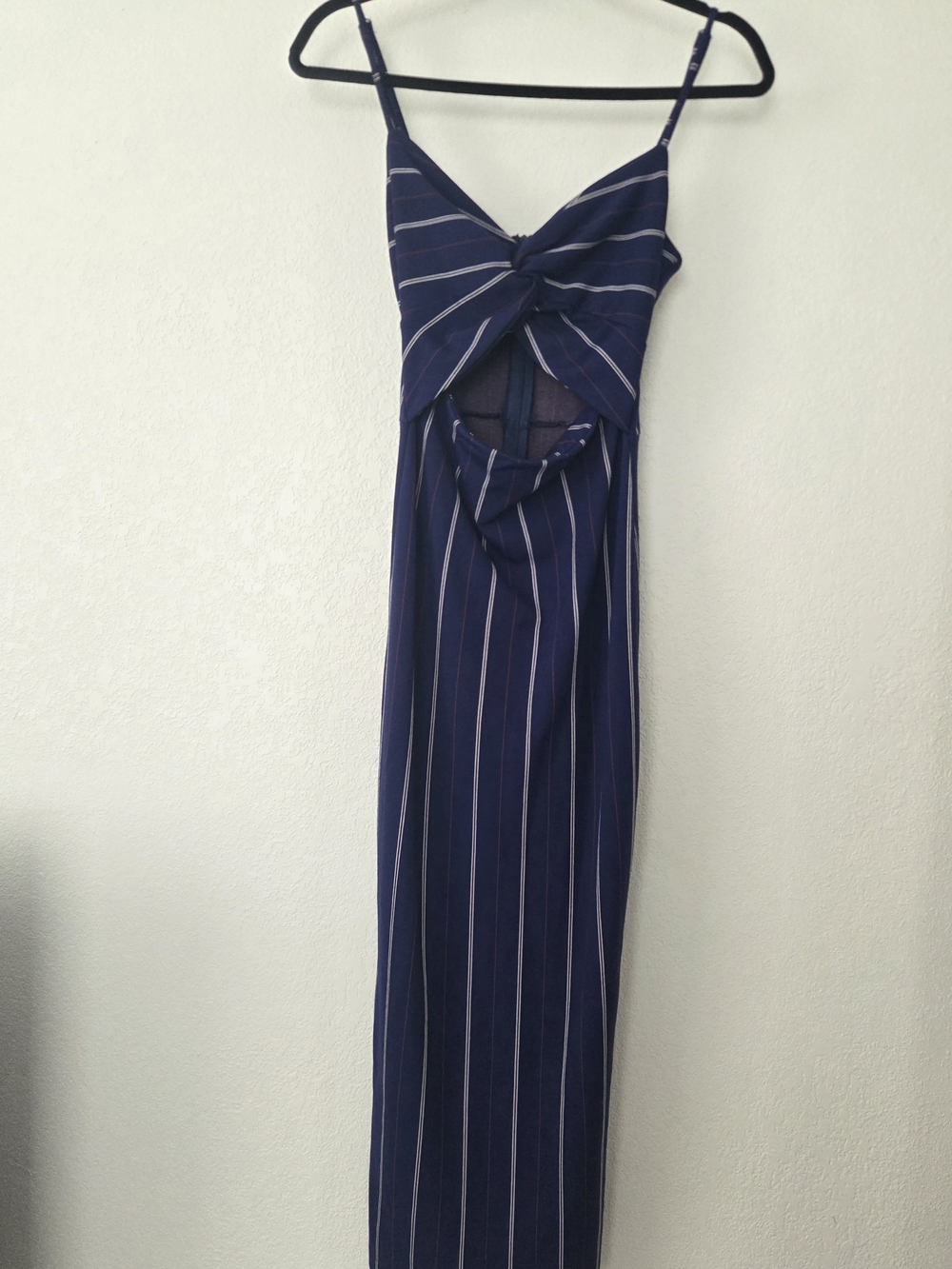 Dynamite Navy & White Striped Tie-Front Maxi Dress